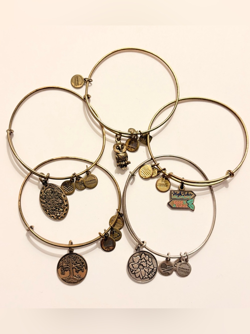 Alex and Ani Gold Tone Charm Bangle Bracelet Set of 5